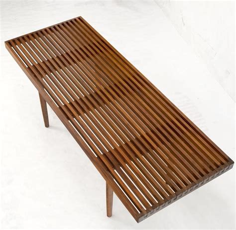 Mel Smilow Slatted Solid Walnut Mid Century Modern Bench On Tapered Dowel Legs For Sale At 1stdibs