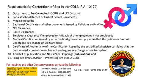 Requirements For Correction Of Sex In The Colb Ra 10172 Municipality Of Los Baños