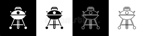 Establecer Icono De Parrilla Barbacoa Aislado En Fondo Blanco Y Negro