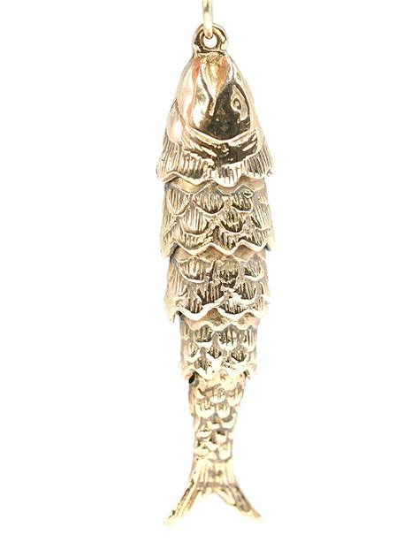 Superb Vintage Ct Yellow Gold Articulated Fish Pendant Inch