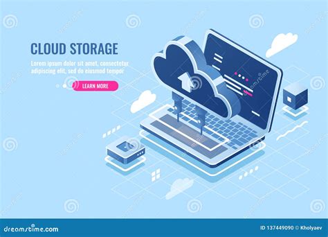 Cloud Data Storage Isometric Icon Uploading File On Cloud Server For