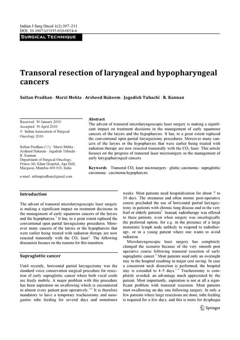 Pdf Transoral Resection Of Laryngeal And Hypopharyngeal Cancer