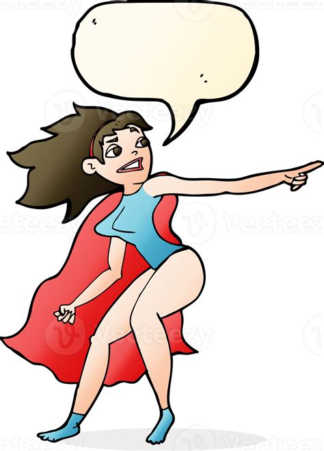 Cartoon Superhero Woman Pointing With Speech Bubble 39913265 Png