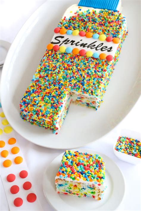 Bottle Of Sprinkles Cake Homemade Funfetti Sheet Cake Sprinkle Bakes