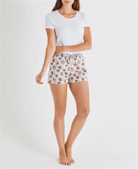 Womens Pyjama Shorts In Rosy Posy Print Cotton By British Boxers