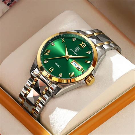 Poedagar Men Watch Green Dial Business Stainless Steel Quartz Watches