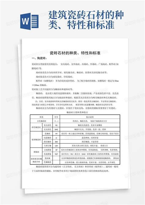 建筑瓷砖石材的种类、特性和标准word模板下载编号qgbowgdg熊猫办公