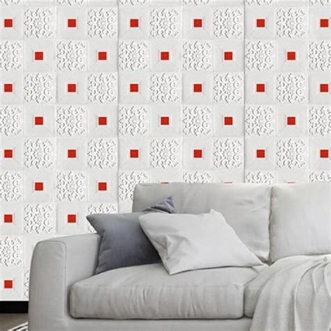 Jual Wallpaper Foam Premium Motif Batik Kotak Mewah Merah Permukaan