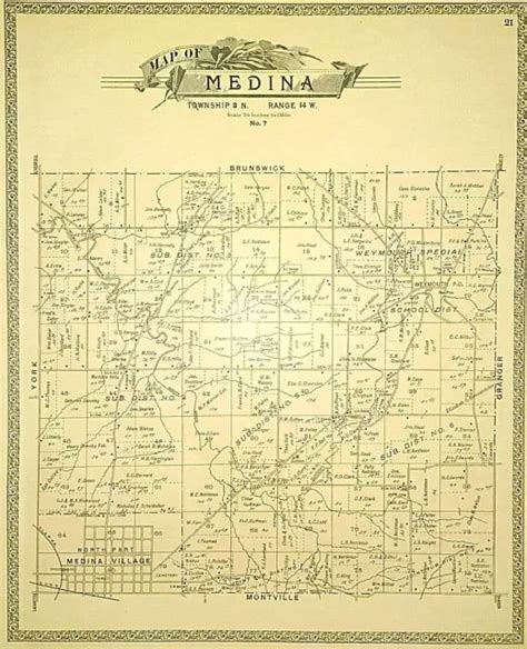 Old Antique Plat Map Medina Twp Medina Co Ohio Free S H