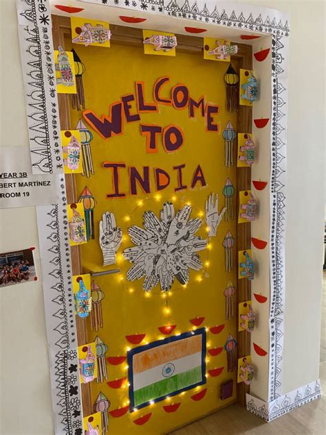 Classroom door decoration. Door competition. Diwali festival. Welcome ...