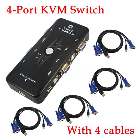 1set 4 KVM Switch Cables Hub 4 Port USB 2 0 KVM VGA SVGA Switch Box