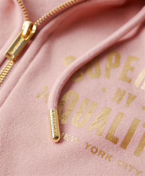 Dames Luxe Hoodie Met Metallic Logo En Rits Vintage Blush Pink Superdry Nl