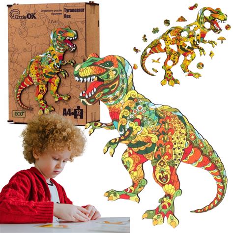 Puzzle Drewniane Uk Adanka Tyranozaur Dinozaur Zestaw Puzzli A Ozdoba