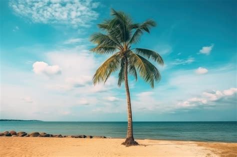 Premium Ai Image Palm Tree On Tropical Beach With Blue Sky And White