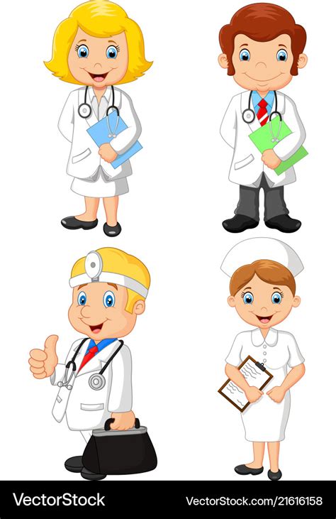 Cartoon Doctors And Nurses Collection Set Vector Image