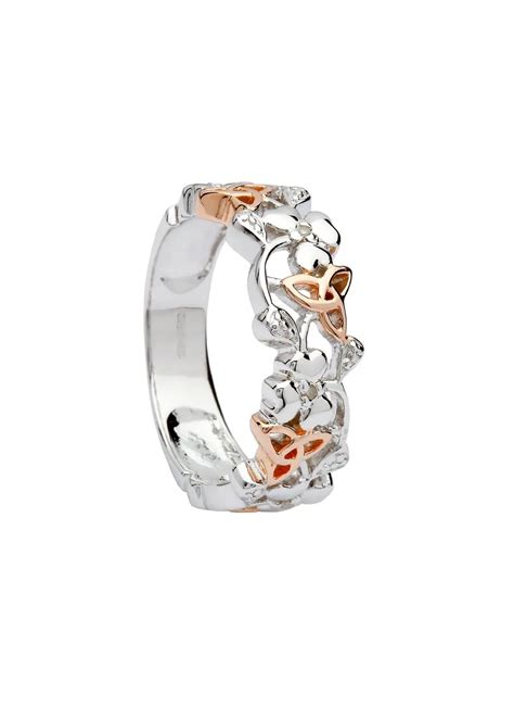 Sterling Silver Irish Rose Gold Plated Trinity Shamrock Ring Blarney