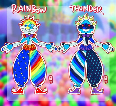 Two Cartoon Clowns Holding Hands With The Words Rainbow Thunder On