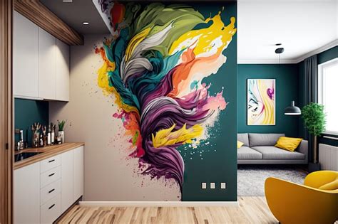 Premium AI Image | A colorfully painted wall in a modern apartment