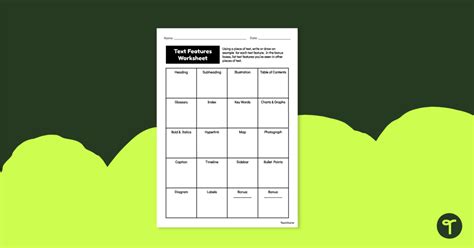 Text Features Worksheet Teach Starter Worksheets Library