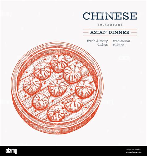 Chinese Dish Illustration Vector Hand Drawn Isolated Dim Sum Set In