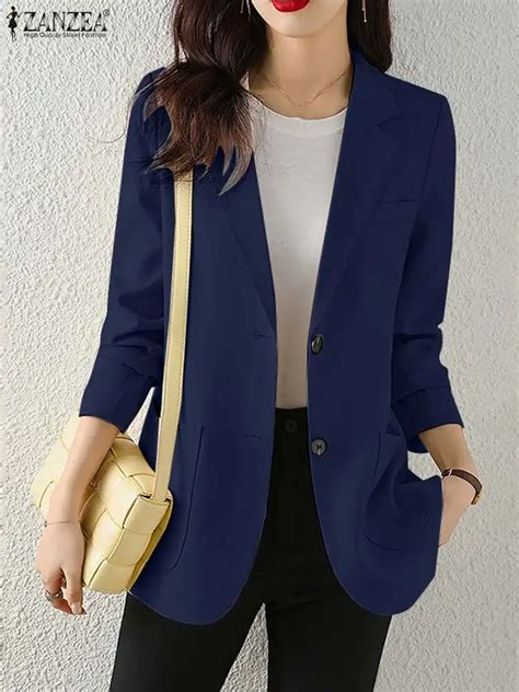 Zanzea Fashion Blazer Elegant Women Ol Lapel Neck Long Sleeve Thin Jackets Summer Officewear