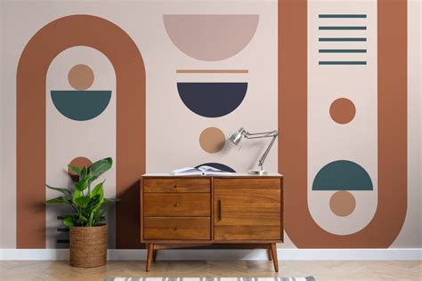 Neutral Color Mid Century Shapes Wallpaper Mural Hovia Paint Colors