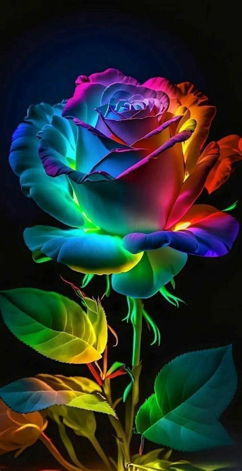 Rainbow Colored Rose on Black Background