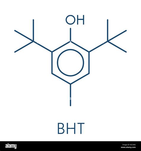 Butylated hydroxytoluene (BHT) antioxidant molecule. Skeletal formula ...