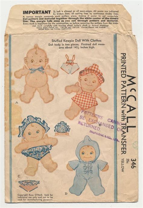 Vintage 346 McCall KEWPIE DOLL With Clothes Sewing By Bekabeka75