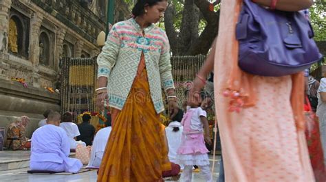 Time Lapse Of People At The Bodhi Palanka And Meditators Under The