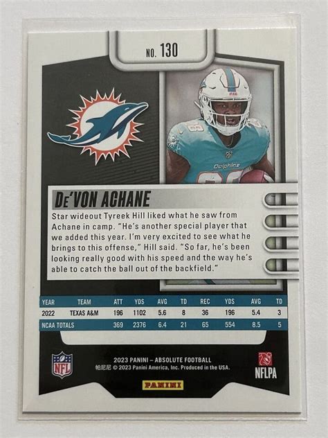 Devon Achane 2023 Panini Absolute Rookies Rookie RC Miami Dolphins