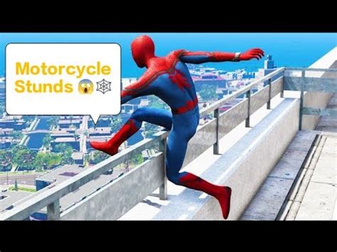 Spiderman Crazy Jamp In GTA 5 Spiderman Stunts Motorcycle Falis