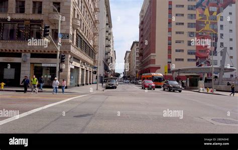 Street view in Los Angeles Downtown - LOS ANGELES, USA - APRIL 1, 2019 ...