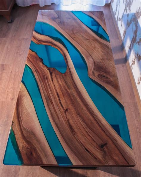 Sold Live Edge Walnut River Table With Turquoise Epoxy Sold Etsy