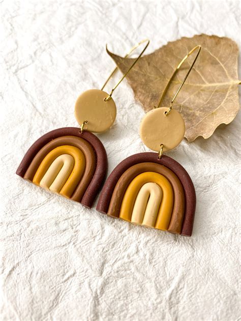 Autumn Rainbow Polymer Clay Earrings Lightweight Fall Boho Statement