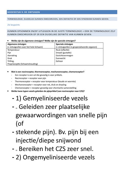 Key Points Anatomie De Algemene En Speciale Zintuigen Hoofdstuk