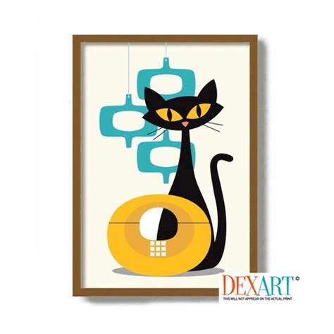 Mid Century Modern Art Print Atomic Cat Wall Art Cat Lover Etsy