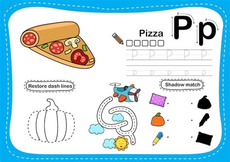 Premium Vector Alphabet Letter P Pizza Exercise With Cartoon