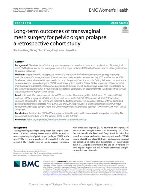 Pdf Long Term Outcomes Of Transvaginal Mesh Surgery For Pelvic Organ