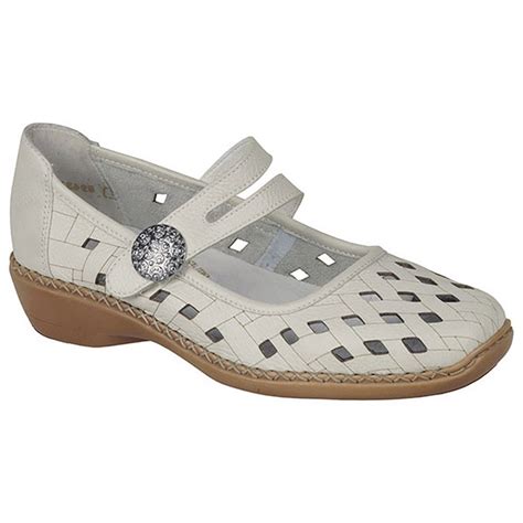 Rieker Womens Softina White Mary Jane Velcro Shoes 41375 80