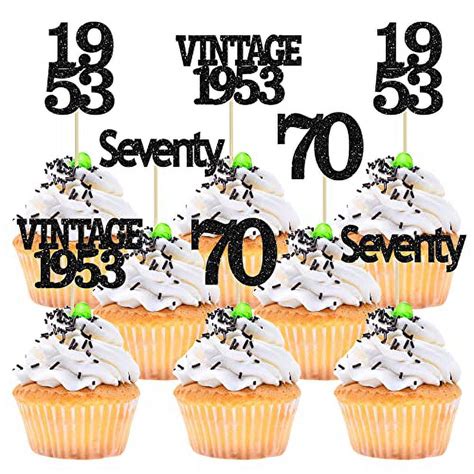 Gyufise 24Pcs Vintage 1953 Cupcake Toppers Glitter Cheers To 70