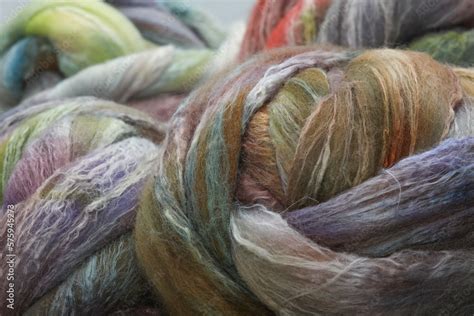 Closeup Of Lots Of Beautiful Merino Wheep Wool Fibres In A Roving Ready