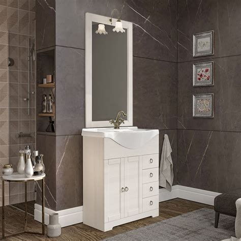 Mobile Bagno A Terra 75 Bianco Decape Con Lavabo E Specchio Romantica