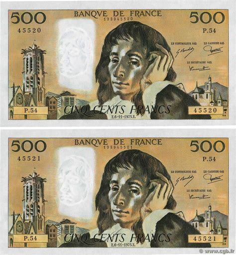 Francs Pascal Cons Cutifs France F B Billets