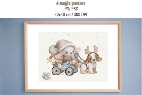 Watercolor Christmas Baby Rabbit Set Patterns Print Poster By Happy