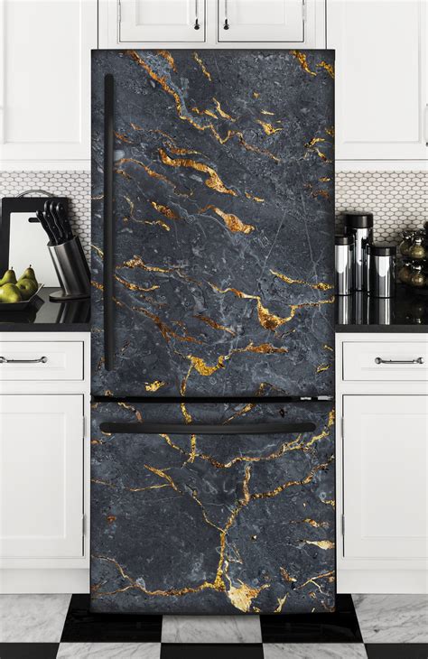 Fridge Wrap Black Marble Side By Side Fridge Decal Vinyl Self Etsy