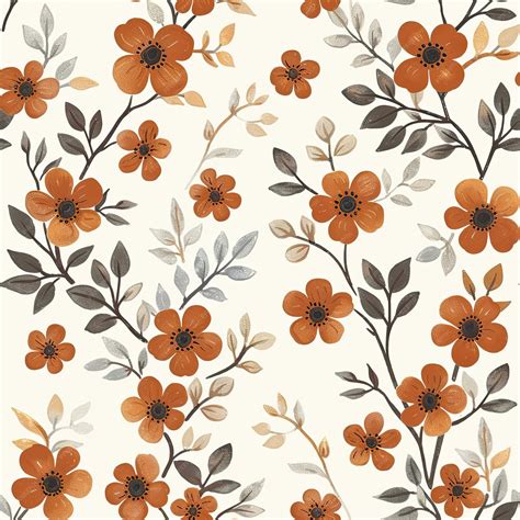 Premium Photo | A floral wallpaper with orange flowers and leaves