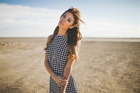 Dress Auburn Hair Women Outdoors Depth Of Field Model Looking At