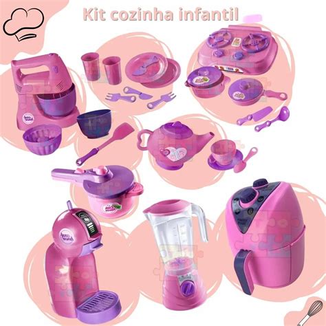 Kit Cozinha Infantil Completa Comida Fog O Rosa Air Fryer