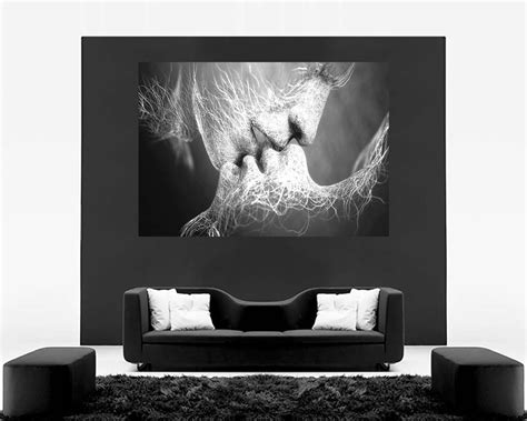 Black White Love Kiss Abstract Art On CANVAS WALL ART Picture Print